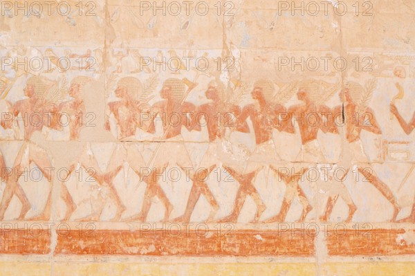 Relief of the Soldier Parade, Hathor Chapel, Hatshepsut Temple, Hatshepsut Mortuary Temple, Deir el-Bahari, Thebes, Luxor, Egypt