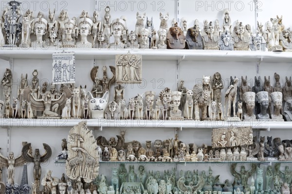 Alabaster sculptures and figurines in a shop, Luxor, Egypt