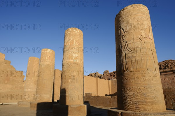Columns with reliefs, double temple of Kom Ombo, Kom Ombo, Egypt