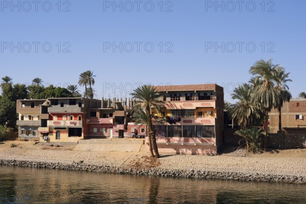 Houses on the banks of the Nile, Egypt