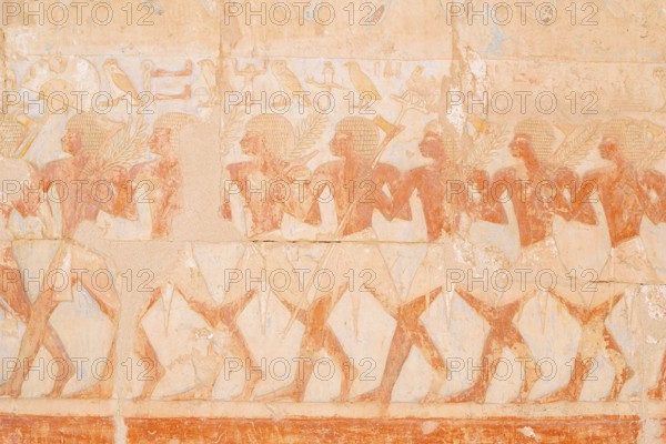 Relief of the Soldier Parade, Hathor Chapel, Hatshepsut Temple, Hatshepsut Mortuary Temple, Deir el-Bahari, Thebes, Luxor, Egypt