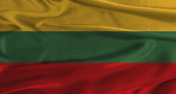 Flag of Lithuania with fabric textured background. Close up of National flag of Lithuania with realistic texture