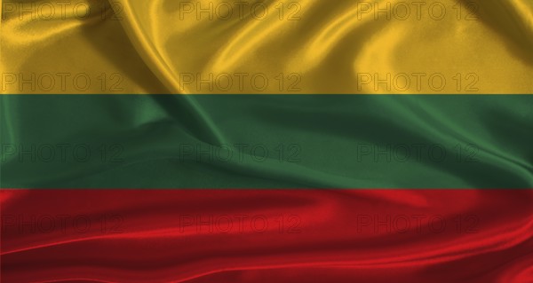 Lithuania flag with cloth textured background. National flag of Lithuania with realistic texture
