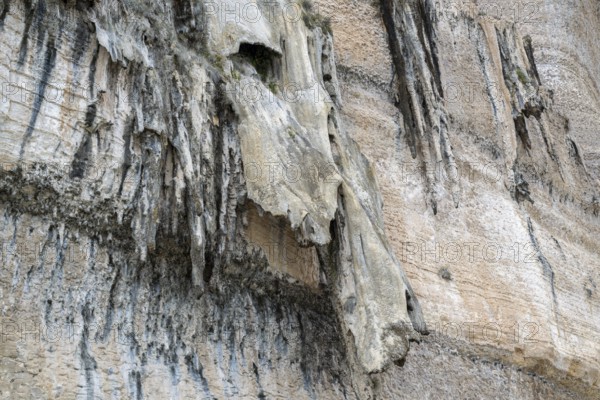 Natif waterfall, limestone deposits, Oman