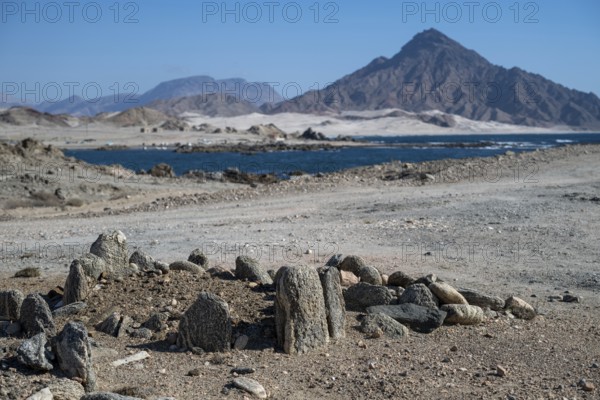 Ancient graves, tombstones, on the coast, Oman