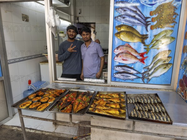 Ready fried fish is available for sale, Salalah, Oman