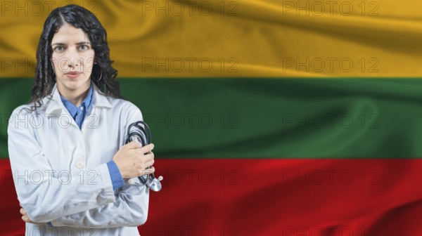 Lithuanian national health system, Medical professional on Lithuania flag background