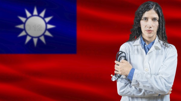 Taiwanese national health system, Medical professional on Taiwan flag background