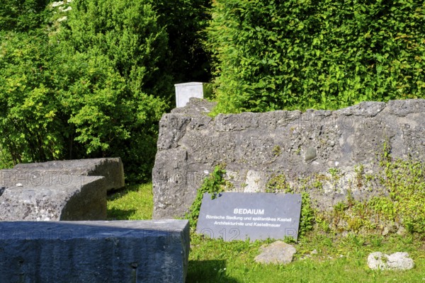 Remains of walls, former Roman fort, Bedaium, Seebruck am Chiemsee, Chiemgau, Upper Bavaria, Bavaria, Germany