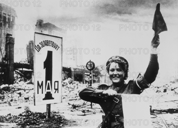 First May 1945 (1 May 1945) in Berlin, a Soviet traffic policewoman, Berlin, Germany