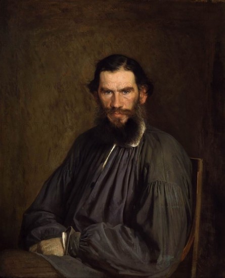 Leo Tolstoy (1828-1910), Russian writer, portrait of Ivan Kramskoi, 1873, historical, Russia. His novels such as War and Peace and Anna Karenina are classics of realist literature