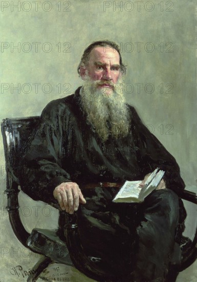 Leo Tolstoy (1828-1910), Russian writer, painting by Ilya Yefimovich Repin, 1887, historical His novels such as War and Peace and Anna Karenina are classics of realist literature