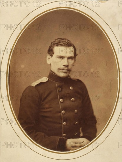 Leo Tolstoy (1828-1910) in uniform, military, Russian writer, portrait from 1856, historical His novels such as War and Peace and Anna Karenina are classics of realist literature