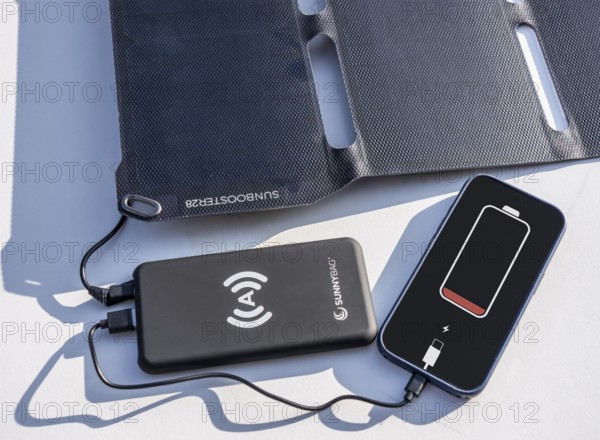 Solar module for charging power banks, mobile phones, small, transportable, emergency preparedness in the event of a power failure, blackout, energy supply from solar energy