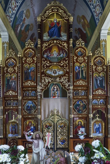 Altar of the former German Protestant Church today Greek Catholic, Lanivka, Ukraine