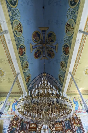 Vault and chandelier in the former German Protestant Church today Greek Catholic, Lanivka, Ukraine