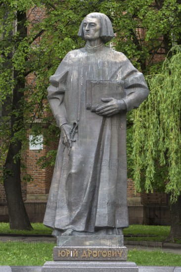 Monument to Yuri Drohobych, 1450 - 1494, philosopher, writer, doctor, rector of the University of Bologna, Drohobych, Ukraine