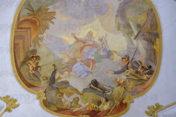 Ceiling fresco, Maria Schützt, Kirche Maria Hilf, Murnau, Upper Bavaria, Bavaria, Germany