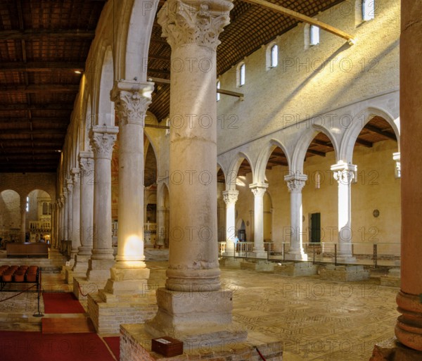 Nave with floor mosaic, Basilica of Santa Maria Assunta of Aquileia, St. Hermagor, Aquileia near Grado, Julian Friuli, Adriatic Sea, Italy