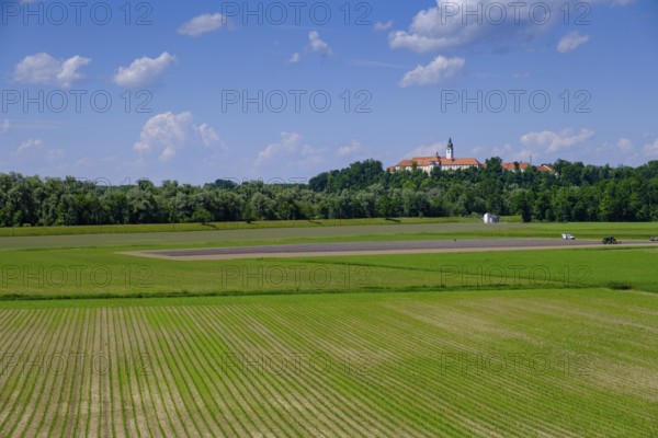 Attel Abbey, across the fields east of the Inn, Upper Bavaria, Bavaria, Germany