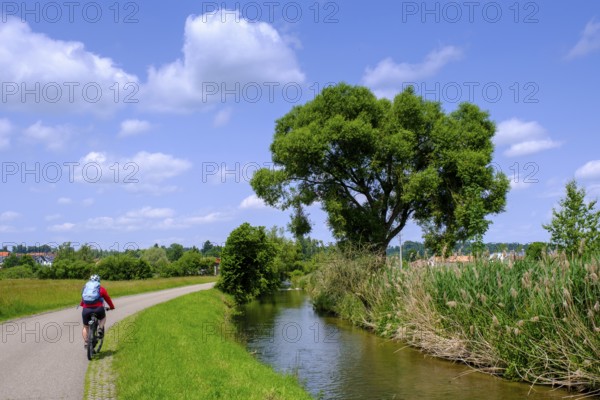 Cyclist, bicycle tour near Gutenzell an der Rot, Rottal, Upper Swabia, Baden-Württemberg, Germany