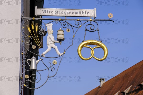 Nose sign, house sign, Alte Klostermühle, bakery, Rot an der Rot, Mönchsrot, Upper Swabia, Baden-Württemberg, Germany