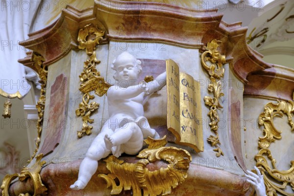 Putto, frescoes in the monastery church of St. Cosmas and Damian, former imperial abbey of Gutenzell an der Rot, Rottal, Upper Swabia, Baden-Württemberg, Germany