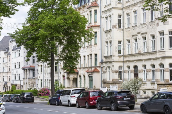 Barbarossastraße with Art Nouveau villas and Wilhelminian era buildings on Kassberg, Chemnitz, Saxony, Germany