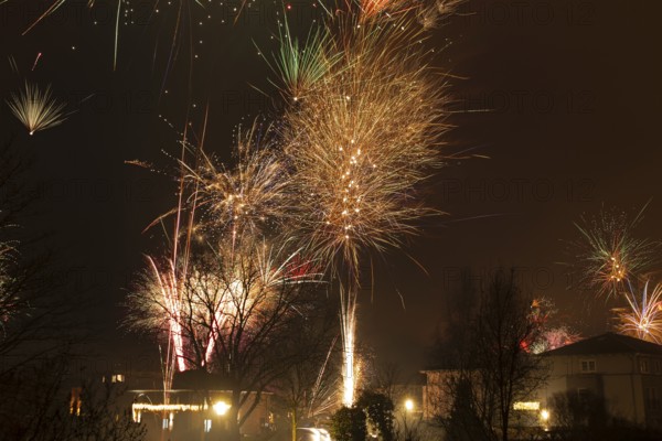New Year's Eve fireworks, Lüneburg, Lower Saxony, Germany