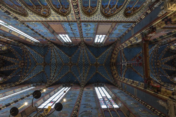 Star vault of the Gothic St. Mary's Basilica, 14th century, Krakow, Poland