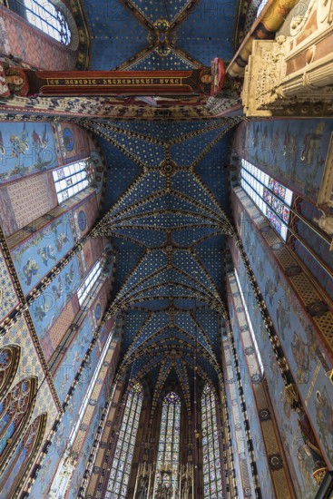 Star vault of the Gothic St. Mary's Basilica, 14th century, Krakow, Poland
