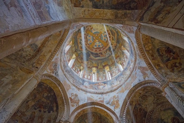 View of a magnificently painted dome inside an Orthodox church, Nikorzminda Cathedral, Racha-Lechkhumi region, Lower Svaneti, Georgia