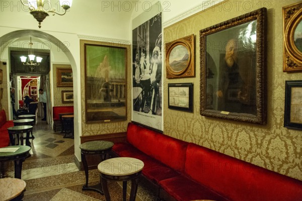 Interior view partial view of in Historic Ancient Antico Caffè Caffe Greco di Roma from 1760, Rome, Lazio, Italy