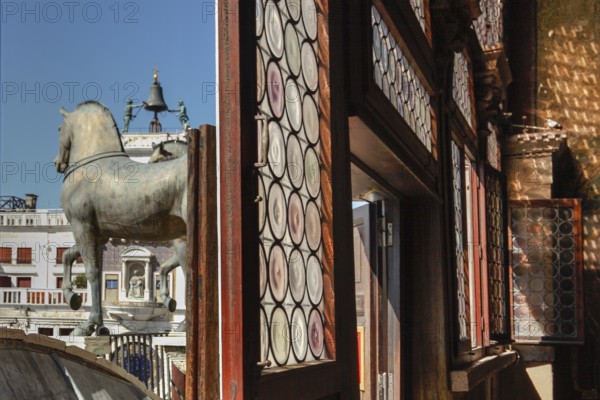 Loggia dei Cavalli with the bronze horses (copy), San Marco Basilica, St Mark's Square, San Marco, Venice, Veneto, Italy