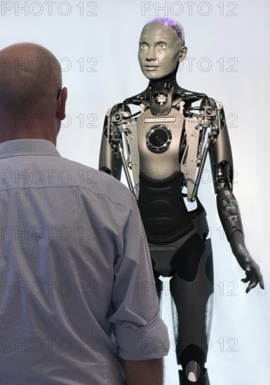 Humanoid robot for human-machine communication, artificial intelligence, AI, exhibition, history of the future, Germany