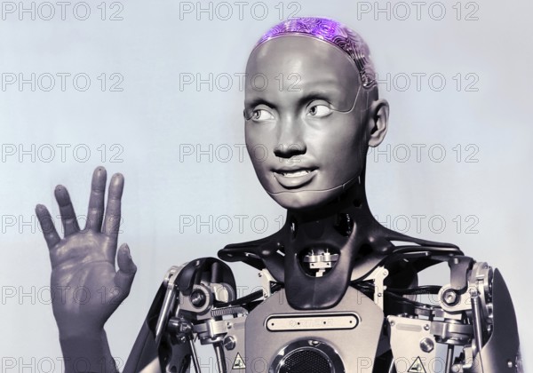 Humanoid robot for human-machine communication, artificial intelligence, AI, exhibition, history of the future, Germany