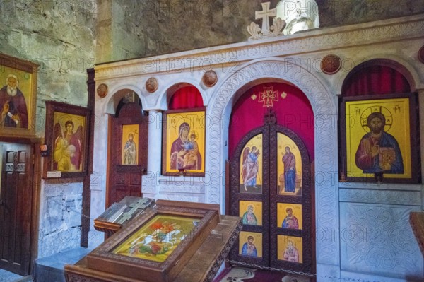 Interior of an Orthodox Church with Icons and a Decorative Altar, Chitakhevi Church of St. George, The Green Monastery, Mtsvane Monastery, Samtskhe-Javakheti Region, Samtskhe-Javakheti, Georgia
