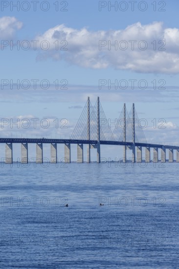 Öresund Bridge, Øresundsbrön, world's longest cable car bridge, connecting Copenhagen with Malmö, Denmark, Sweden