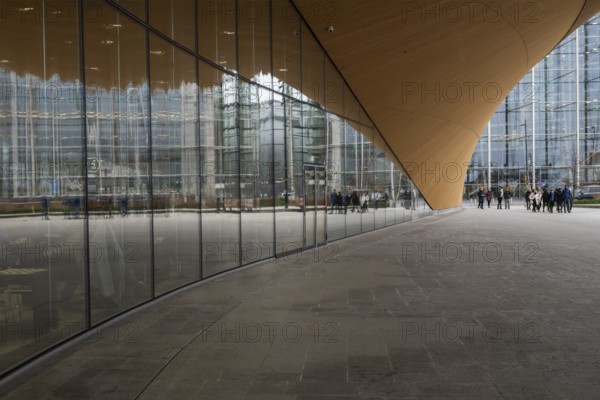 Entrance area, Central Library and Oodi Cultural Center, designed by ALA Architects, Helsinki, Finland