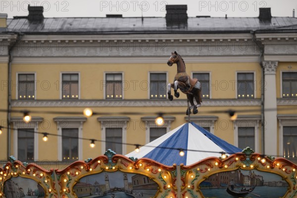 Carousel horse, Christmas market, Senate Square, Helsinki, Finland