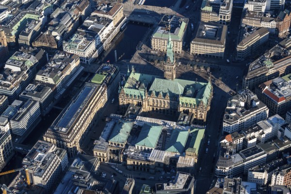 Hamburg, City Hall, Stock Exchange, Rathausmarkt, aerial view, Germany