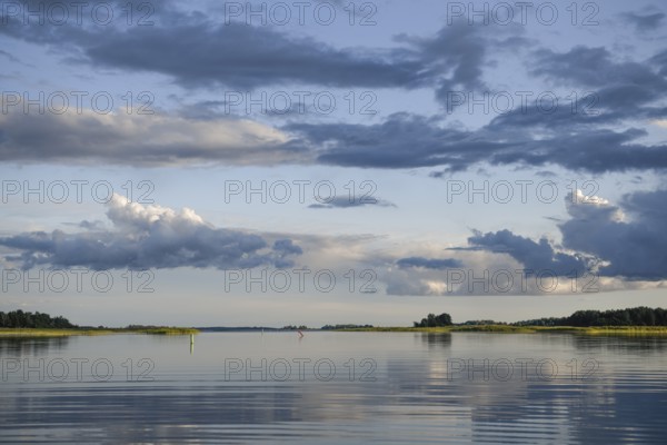 Fairway to Ekenäs harbour with sea mark on Lake Vänern, water reflecting the sky, Ekenäs, Värmlandsnäs peninsula, Värmlands län, Sweden
