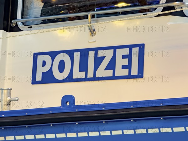 Press photo Police lettering on boat WSP 3 by Wasserschutzpolizei, Germany