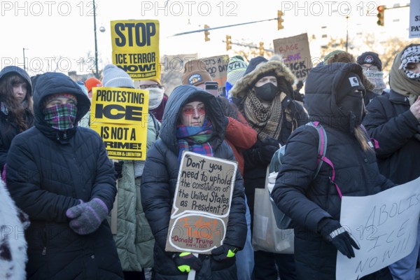 Detroit, Michigan USA - 24 January 2026 - A solidarity rally with Minneapolis residents protesting the ICE occupation of their city. Activists in Minnesota are engaging in a one-day strike over ICE arrests and brutality against immigrants