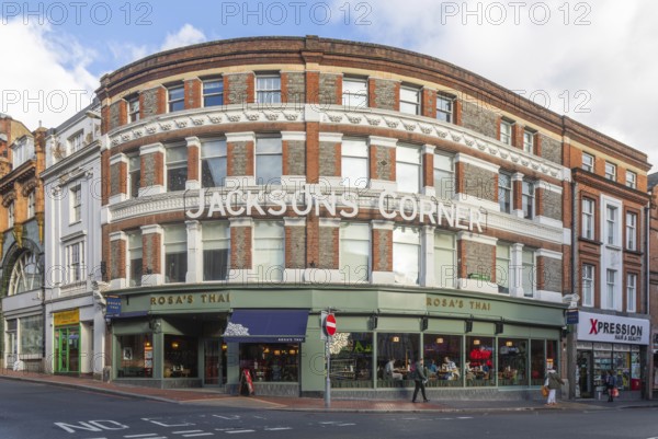 Rosa's Thai restaurant, historic heritage building Jackons Corner, Kings Road, Reading, Berkshire, England, UK