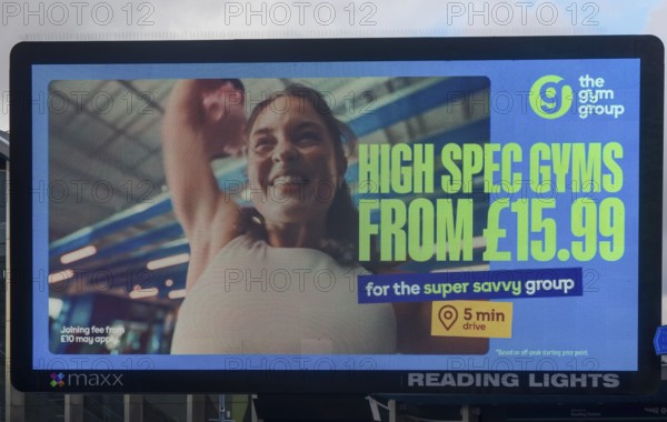 Maxx electronic billboard OOH advertising, Reading Lights, Reading, Berkshire, England, UK - the gym group