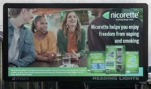 Maxx electronic billboard OOH advertising, Reading Lights, Reading, Berkshire, England, UK - Nicorette products