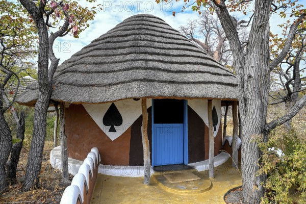 Round cabin, guest accommodation, Planet Baobab, lodge near the village of Gweta, Makgadikgadi Pans National Park, Central District, Botswana