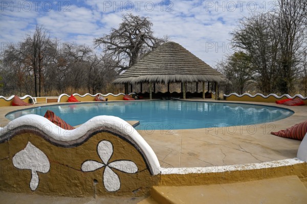 Planet Baobab swimming pool, lodge near the village of Gweta, Makgadikgadi Pans National Park, Central District, Botswana