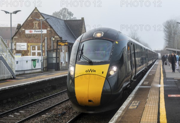 Great Western Railway GWR British Rail Class 800 Intercity Express Train locomotive, Pewsey railway station, Wiltshire, England, UK